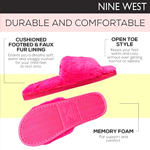 Nine West Fushia Fluffy Fur Slippers NWT - Picture 5 of 14